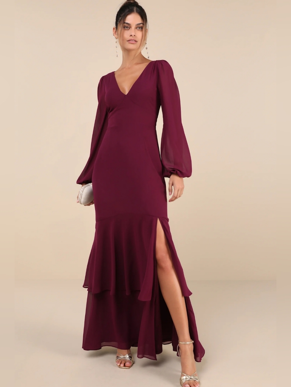 NWOT Lulu's Plum Long Sleeve Maxi Dress Size XL=14